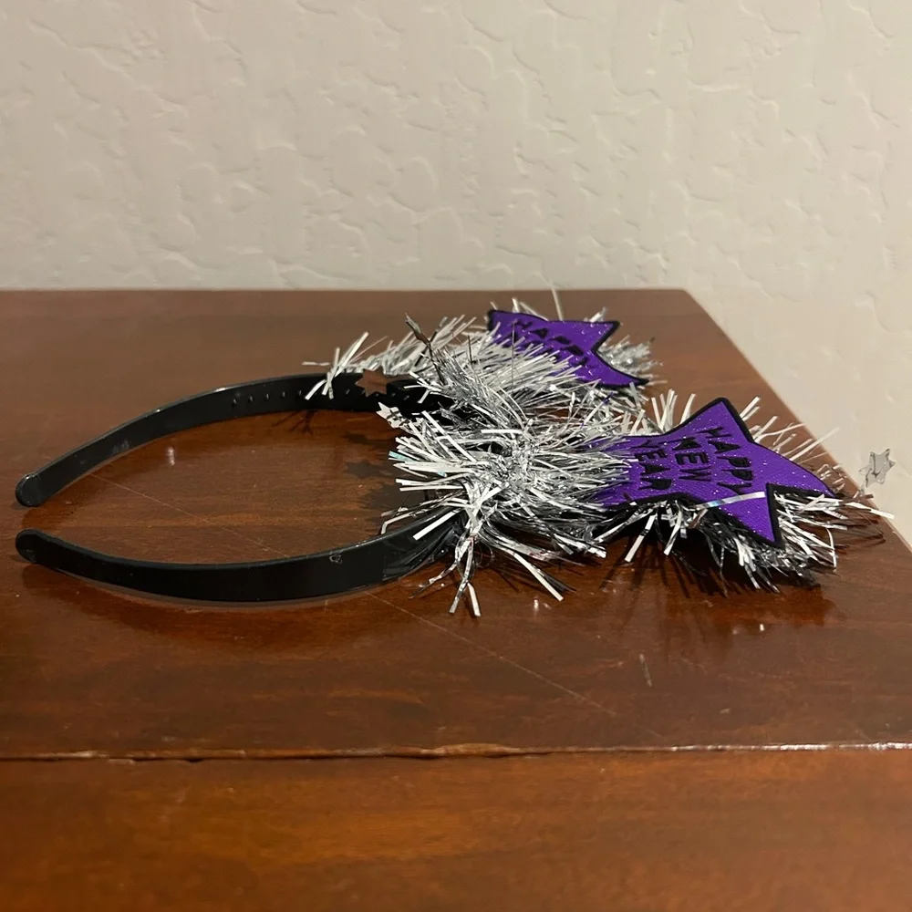 Happy New Year Purple Star Tinsel Headband
